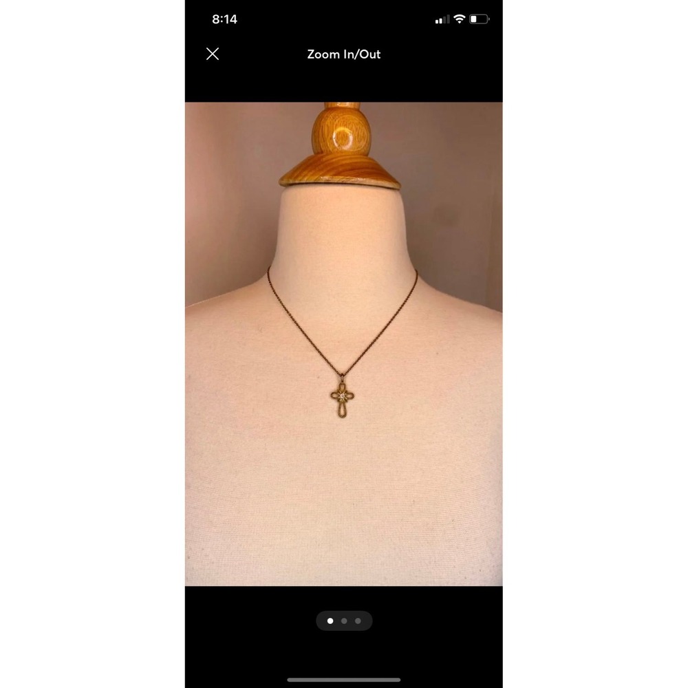Gold Rhinestone Cross Necklace‎